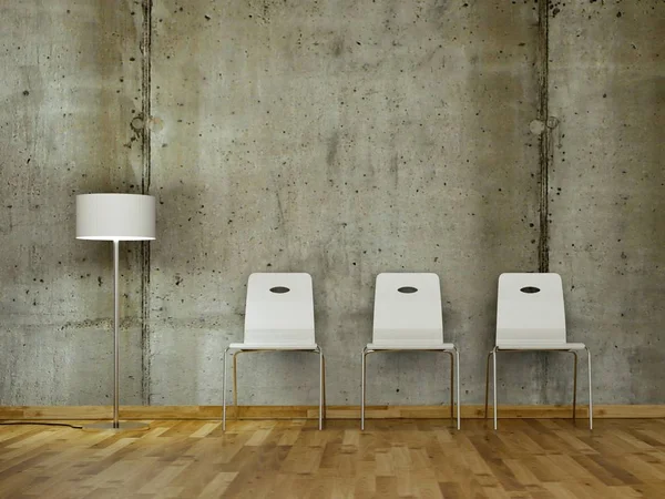 Beton bir duvarın önünde beyaz Üç Kişilik Oda