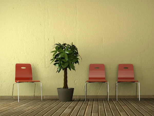 Bir duvarın önünde kırmızı Üç Kişilik Oda