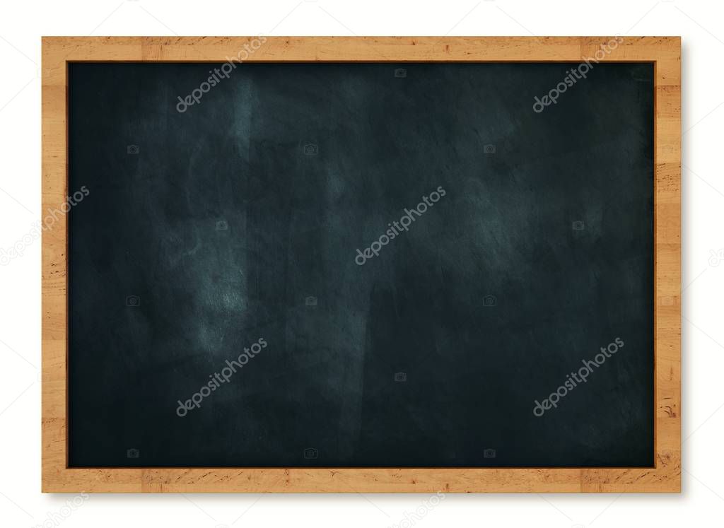 Empty blank green chalkboard with wooden frame with white chalk