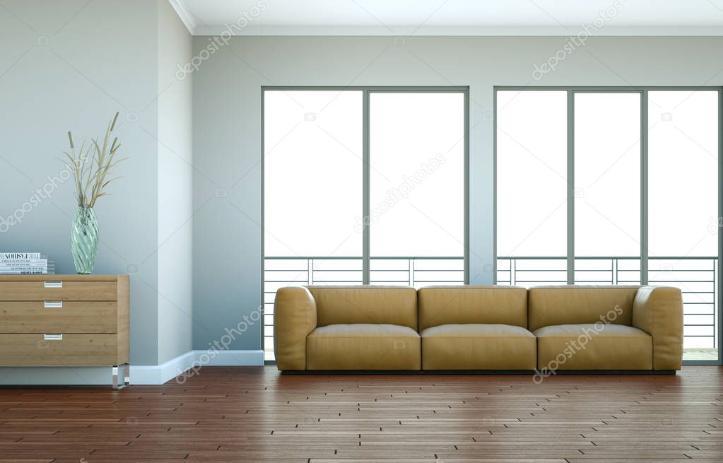 Interior design modern bright room with brown sofa