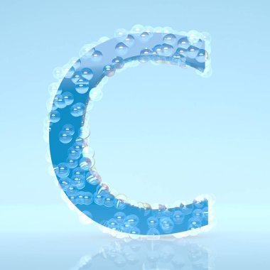 Mavi Waterdrops üzerinde açık mavi renkli izole C harfi