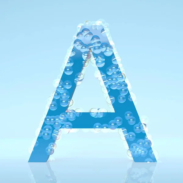 Синій краплі води літери A ізольовані на світлому фоні синього — стокове фото