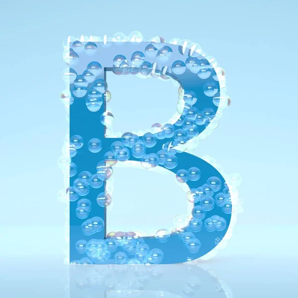 Blue Waterdrops letra B aislada sobre fondo azul claro — Foto de Stock