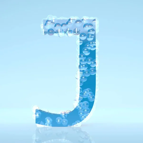 Mavi Waterdrops üzerinde açık mavi renkli izole J harfi — Stok fotoğraf