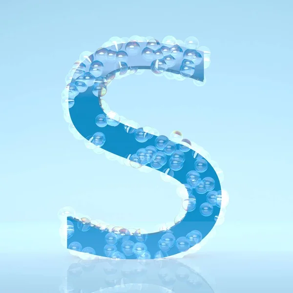 Μπλε σταγόνες νερού γράμμα S που απομονώνονται σε ανοιχτό μπλε φόντο — Φωτογραφία Αρχείου