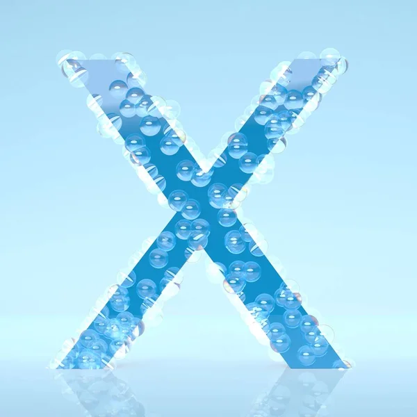 Σταγόνες νερού μπλε γράμμα X που απομονώνονται σε ανοιχτό μπλε φόντο — Φωτογραφία Αρχείου