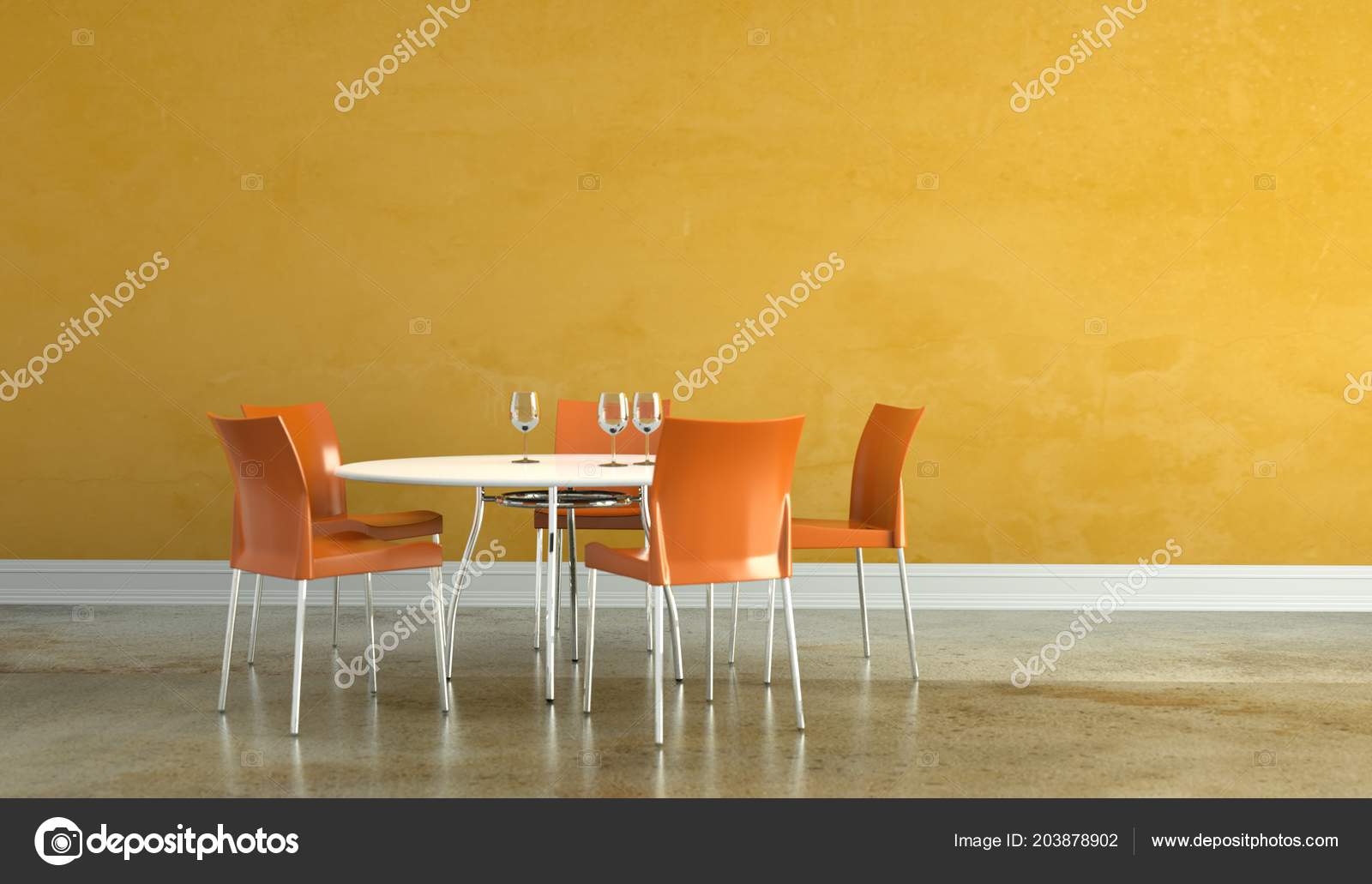 Dining Room Interior Design Tabel With Orange Chairs Stock Photo