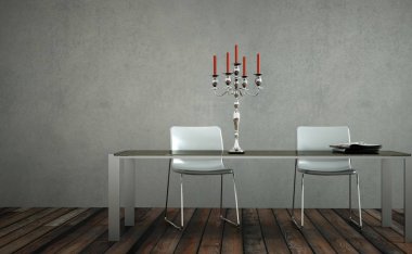 Yemek odası iç tasarım donatmak ile beyaz sandalye