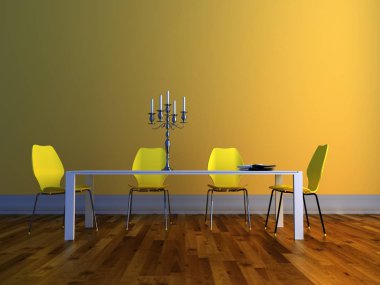 Yeşil sandalye ile yemek odası iç tasarım donatmak