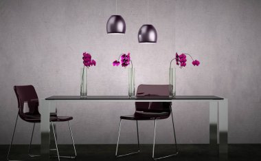 Yemek odası iç tasarım tablo sandalye ile