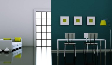 Yemek odası iç tasarım tablo sandalye ile