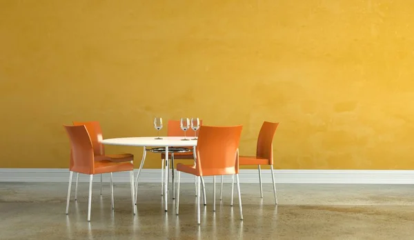 Sala de jantar mesa de design de interiores com cadeiras laranja — Fotografia de Stock