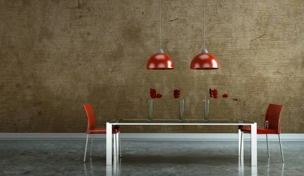 Kırmızı sandalye ile yemek odası iç tasarım donatmak