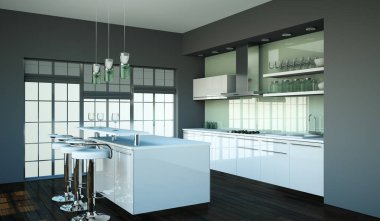 Çatı katında güzel bir tasarım ile modern mutfak