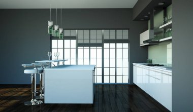 Çatı katında güzel bir tasarım ile modern mutfak