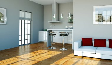 Çatı katında güzel bir tasarım ile modern mutfak