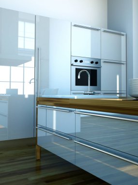 Çatı katında güzel bir tasarım ile modern mutfak