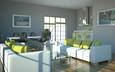 Çatı katında güzel bir tasarım ile modern yeşil mutfak