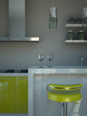 Çatı katında güzel bir tasarım ile modern yeşil mutfak