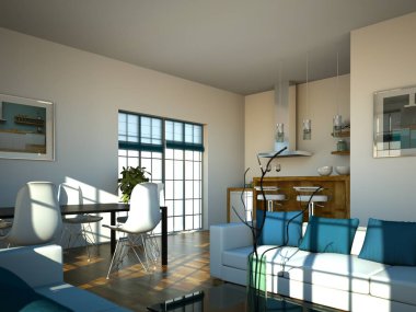 Çatı katında güzel bir tasarım ile modern mutfak