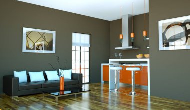 Çatı katında güzel bir tasarım ile modern mutfak