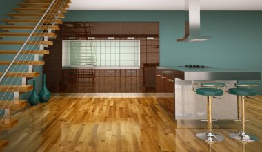 Çatı katında güzel bir tasarım ile modern mutfak