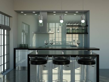 Çatı katında güzel bir tasarım ile modern yeşil mutfak