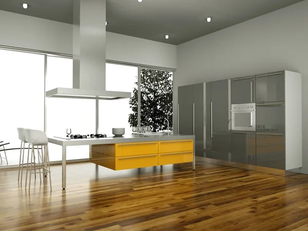 Cuisine orange moderne en loft avec un beau design — Photo