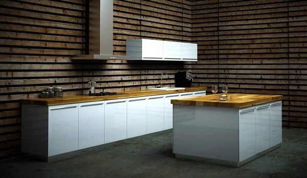 Modern white kitchen with a beautiful design — Stock Photo, Image