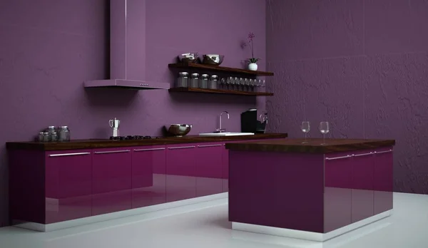 Moderna violett kök med en vacker design — Stockfoto