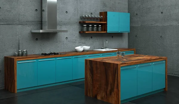 Сучасна блакитна кухня з красивим дизайном — стокове фото