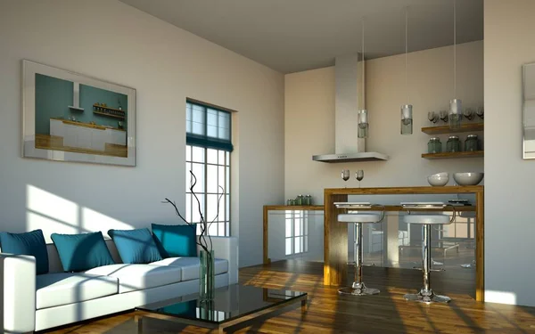 Moderne Küche im Dachgeschoss mit schönem Design — Stockfoto