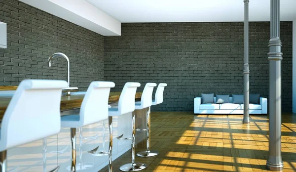 Çatı katında güzel bir tasarım ile modern mutfak