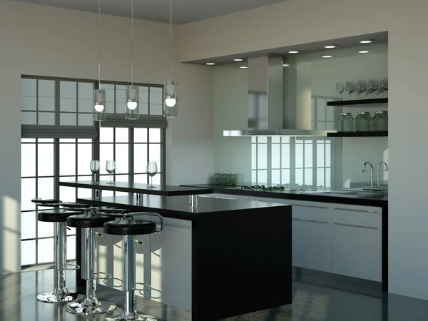 Moderne grüne Küche im Dachgeschoss mit schönem Design — Stockfoto