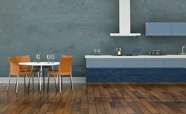 Cozinha azul moderna com um belo design — Fotografia de Stock