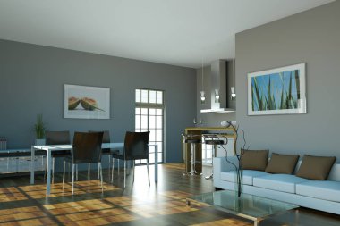 Çatı katında güzel bir tasarım ile modern yeşil mutfak