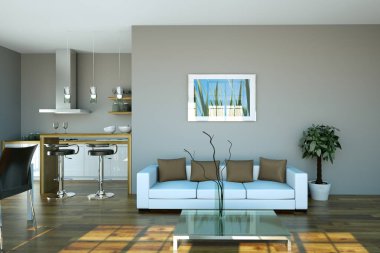 Çatı katında güzel bir tasarım ile modern yeşil mutfak