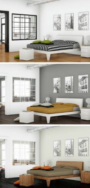 Güzel bir tasarım ile modern bir mutfak üç renk varyasyonları