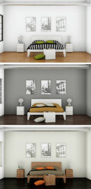 Güzel bir tasarım ile modern bir mutfak üç renk varyasyonları