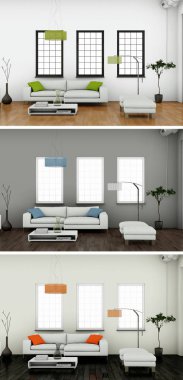 Güzel bir tasarım ile modern bir mutfak üç renk varyasyonları