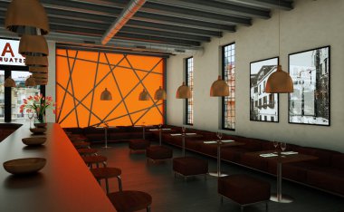 turuncu kahve Restoran ahşap mobilya ile kapalı