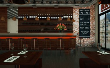 turuncu kahve Restoran ahşap mobilya ile kapalı