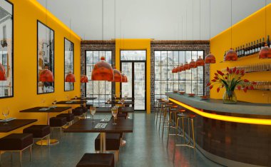 kahve Restoran ahşap mobilya ile kapalı