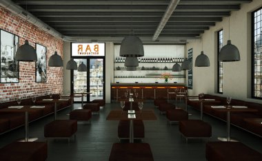 kahve Restoran ahşap mobilya ile kapalı