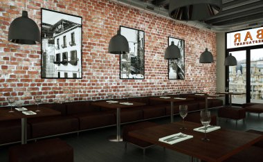 kahve Restoran ahşap mobilya ile kapalı