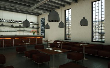 kahve Restoran ahşap mobilya ile kapalı