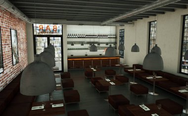 kahve Restoran ahşap mobilya ile kapalı