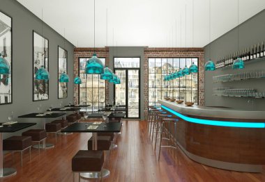 Modern kahve Restoran ahşap mobilya ile kapalı