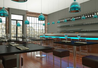 Modern kahve Restoran ahşap mobilya ile kapalı