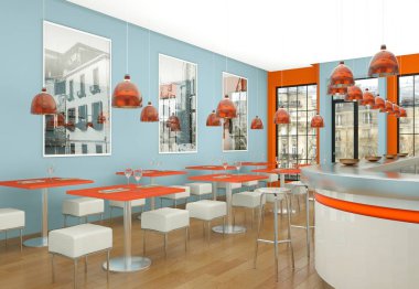 Modern kahve restoran mobilya ile kapalı